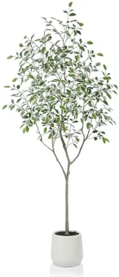 Image de Ficus artificiel blanc de 210 cm de haut pour la décoration du salon