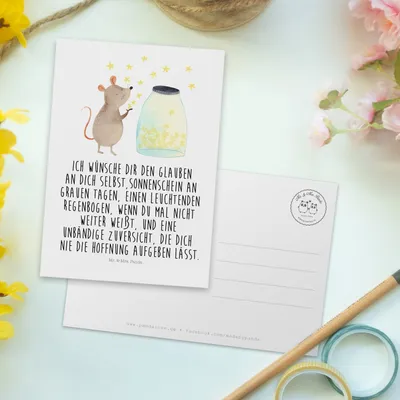 Produktbild von Mr. & Mrs. Panda Fotokarte Maus Sterne - Weiß - Geschenk, Schwangerschaft, Taufgeschenk, Postkarten, Kunstkarten, Ansichtskarte, bildkarte, Geburtstag, Träume, Postkarte