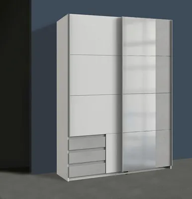 Produktbild von Schwebetürenschrank Emden Kleiderschrank 135x64x198cm weiß beton lichtgrau