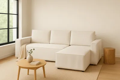 Obrázek produktu pro Rohová pohovka GUTTO CORDA CREME v manšestrové látce s funkcí spaní - moderní design v módních barvách