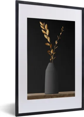Produktbild von MuchoWow® Gerahmtes Poster Blätter - Stillleben - Gold 40x60 cm - Poster mit Schwarzem Bilderrahmen Wandposter Rahmen Foto Bilder - Poster in Rahmen