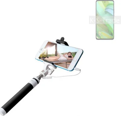 Produktbild von K-S-Trade Selfie Stick kompatibel mit Motorola Edge 2022 Selfiestick kabelgebunden Monopod mit Kabel Stab Stange Selfportrait Handheldstick schwarz