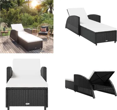 Produktbild von vidaXL Sonnenliege mit Cremeweißer Auflage Poly Rattan Schwarz - Sonnenliege - Sonnenliegen - Gartenliege - Gartenliegen