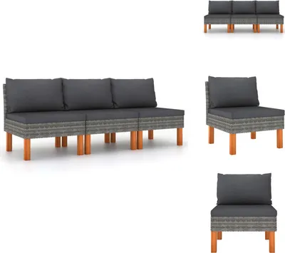 Produktbild von vidaXL Mittelsofas 3 Stk. Poly Rattan und Eukalyptus Massivholz -  Gartensofaelemente