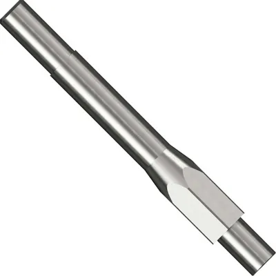A metallic object with a hexagonal end, presented on a white background.