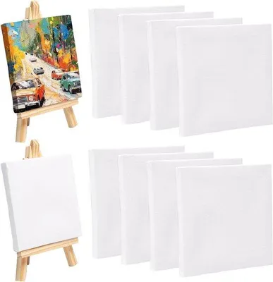 Zdjęcie produktu dla Małe płótno z sztalugą, zestaw 8-częściowy, 10 x 10 cm, zestaw artystyczny