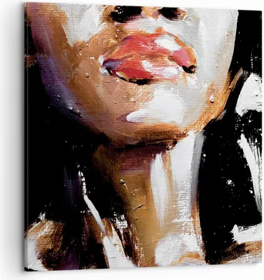 Produktbild von Bild auf Leinwand - Leinwandbild - Einteilig - Öl Mund Frau - 50x50cm - Wand Bild - Wanddeko - Wandbilder - Leinwanddruck - Bilder - Wanddekoration - Leinwand bilder - Wandbild - AC50x50-4724