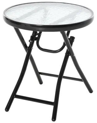 Produktbild von Runder Beistelltisch Gartentisch Klappbar Glasplatte Metall Schwarz Ø45Cm