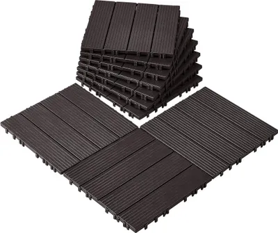 Zdjęcie produktu dla Płytki podłogowe z systemem zatrzaskowym, zestaw 10 sztuk, 30 x 30 cm, wodoodporne, do werandy, ciemnobrązowe