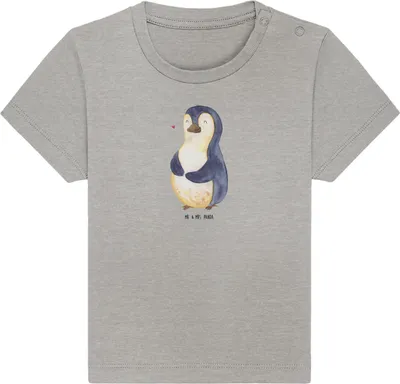 Produktbild von Mr. & Mrs. Panda  T-Shirt Pinguin Diät 6. - 12. Monat - Heather Grey - Geschenk, Babyshirt, Abnehmen, Organic Baby Shirt, Bauch, Oberteil, Kleinkind, Bierbauch