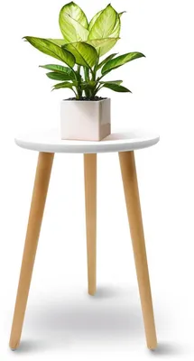 Obrázek produktu pro Dřevěný stojan na rostliny, bílý, kulatý, rozměry 42x28 cm, s 3 nohami