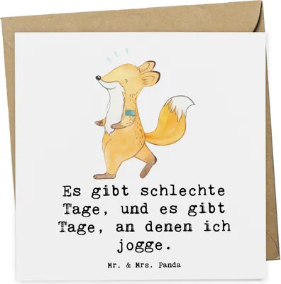 Produktbild von Mr. & Mrs. Panda Grußkarte Fuchs Joggen - Weiß - Geschenk, Dauerlauf, faltkarte, doppelkarte, Laufsport, Sportler, Laufen, Glückwunschkarte, anlasskarte, Klappkarte