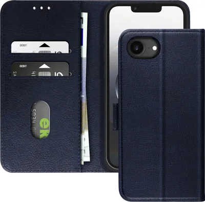 Obrázek produktu pro Avizar, pouzdro pro iPhone 16e s klopou, peněženkou a stojánkem na videa, tmavě modré