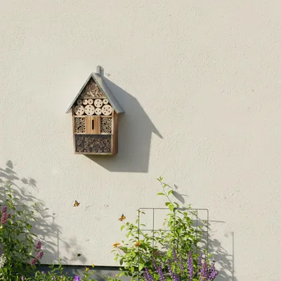 Produktbild von Relaxdays Insektenhotel, Holz, wetterfestes Metalldach, HxBxT: 48 x 31 x 10 cm, Insektenhaus zum Aufhängen, geflammt