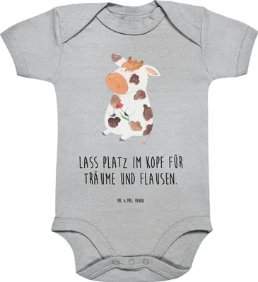 Produktbild von Mr. & Mrs. Panda Strampler Baby Kuh 3. - 6. Monat - Heather Grey - Geschenk, Träume, Spruch, Babybody, Kühe, babykleidung body, Hof, Bauernhof, Babystrampler, babyanzug