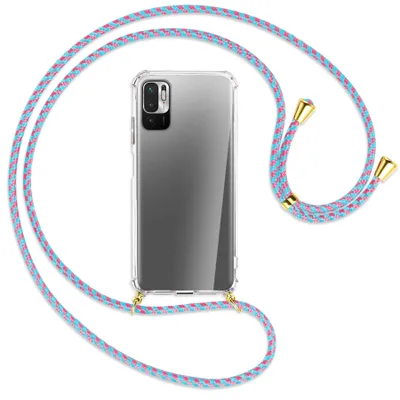 Produktbild von Handykette Backcover-Schutzhülle mit Band (Metall goldfarben) für Xiaomi Redmi Note 10 5G - pink/mint
