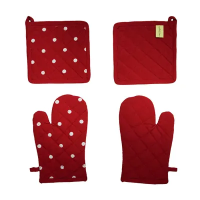 Obrázok produktu pre Home Elements Červená chňapka a podložka, bodkovaná