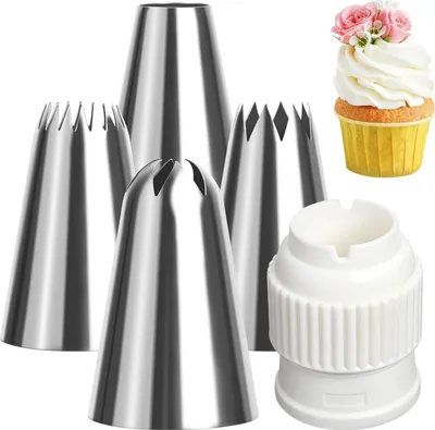 Image de Douilles en acier inoxydable XL Set de 5 adaptateurs 304 Douilles inoxydables pour décorer les cupcakes et les gâteaux