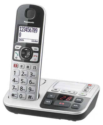 Zdjęcie produktu dla Panasonic KX-TGE520GS, Telefon w systemie DECT, Zestaw słuchawkowy bezprzewodowy, Głośnik, 150 wejścia, Nazwa i identyfikacja dzwoniącego, Czarny, Srebrny