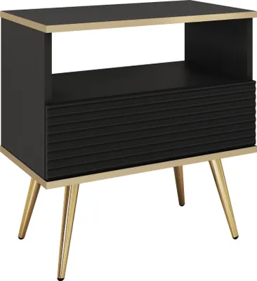 Produktbild von Glamouröser schwarzer Nachttisch mit goldenen Beinen, 54 x 59 x 39
