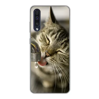 Produktbild von MuchoWow® Handyhülle Schutzhülle Hülle für Samsung Galaxy A30s Katze - Wasserhahn - Getränk Silikon Softcase Handy Hülle - Karteninhaber