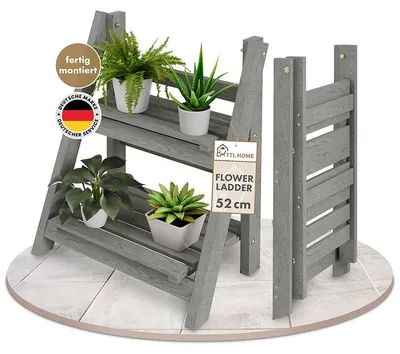 Produktbild von TTL HOME Blumentreppe Flower Ladder S 52x41x24cm hellgrau – 2 Stufen Pflanzenregal