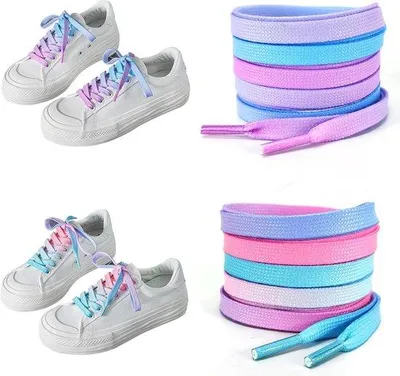 Productafbeelding van Famanu platte veters, roze regenboog - set van 2 paar (120 cm)