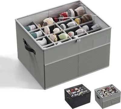 Image de （Gris）Boîtes de rangement Boîtes à chaussures Boîtes de rangement en tissu jusqu'à 16 paires avec couvercle transparent et séparateurs réglables pour penderie et tiroirs