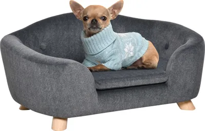 Produktbild von PawHut Haustiersofa Hundematte Katzen Sofa mit Kissen Plüsch Dunkelgrau