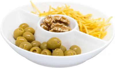 Produktbild von Dreigeteilter Porzellanteller in Weiß für Vorspeisen, Snacks und zum Servieren auf dem Tisch