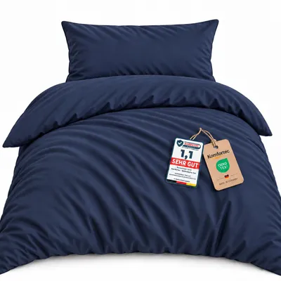 Produktbild von Komfortec Premium Bettwäsche 135x200 cm Bettbezug + 40x80 cm Kissenbezug, gebürstet 100% Polyester-Mikrofaser 120 g/m², 2teiliges Superweiches Bettwäsche-Set, Blau