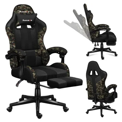 Zdjęcie produktu dla Huzaro Force 4.7 | fotel gamingowy fotel biurowy fotel komputerowy fotel PC | kąt nachylenia 90-140° zagłówek poduszka lędźwiowa podnóżek materiał | kamuflaż czarny