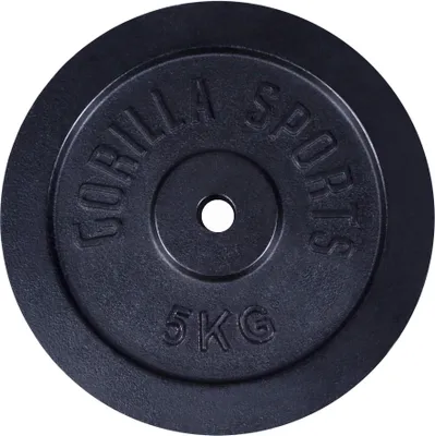 Produktbild von GORILLA SPORTS® Hantelscheiben - 5 kg Gewichte, 30/31 mm, Gusseisen, Silber/Schwarz - Gewichtsscheiben, Bumper Plates