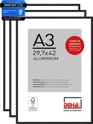 Obrázok produktu pre DEHA Design rám na obraz Boston (sada 3 ks), A3 29,7x42 cm, hliníková čierna matná