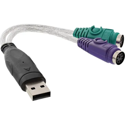 Produktbild von InLine USB zu PS/2 Konverter, USB Stecker an 2x PS/2 Buchse für Maus + Tastatur, 2x 6-p Mini-DIN, USB A, Transparent