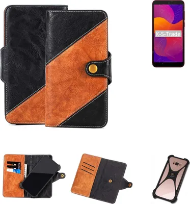 Produktbild von K-S-Trade Handyhülle Schutzhülle Bookstyle Case Wallet-Case kompatibel mit Huawei Honor 9S Handy Cover Bumper Klapphülle schwarz hellbraun 1x