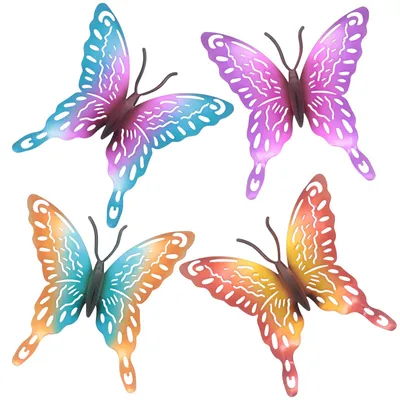 4 Metall-Schmetterlinge Wanddeko, 23,5x17,5 cm, bunt, für Innen & Außen