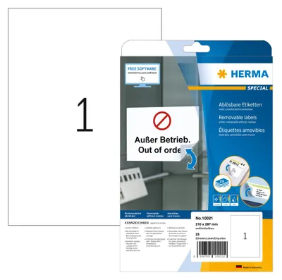 Produktbild von Etiketten A4 weiß 210x297 mm Movables/ablösbar Papier matt 25 St.