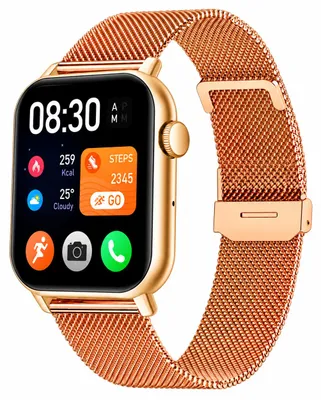 Productafbeelding van Siltcon® Smartwatch Dames Pro - Smartwatch Heren Pro - Sporthorloge Dames & Heren - Stappenteller Horloge - Hartslagmeter – Bloeddrukmeter - Slaapmonitor - Saturatiemeter - Belfunctie - Elke Smartphone - RVS - Incl. 4 Bandjes - Goud