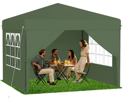 Image de Tente pop-up ACXIN 2,5 x 2,5 m, montage rapide à un bouton, tente pliable pour fêtes et jardin, imperméable et résistante aux UV, avec 4 parois latérales, sac de transport inclus – Vert