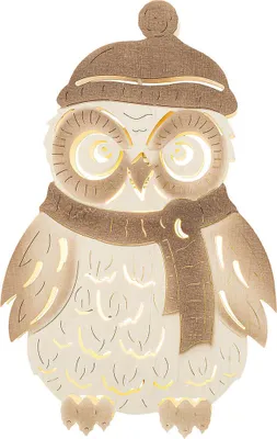 Produktbild von Saico LED-Fensterbild Winter-Eule Holz 30 cm warmweiß natur