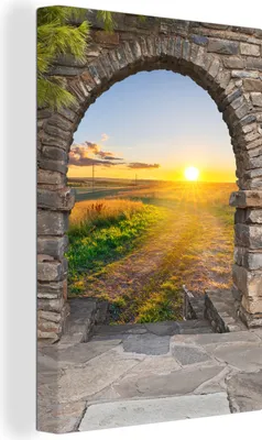Produktbild von OneMillionCanvasses® - Leinwandbilder - 90x140 cm, Landleben - Sonne - Aussicht - Landschaft, - Geöffnetes Fenster - Fensterblick Schlafzimmer Kunstdruck Wanddekoration - Foto auf Leinwand - Gemälde auf Holzrahmen  - Wandschmucke - Schlafzimmer