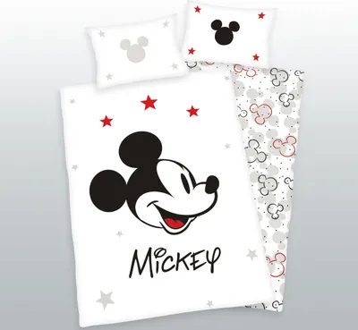 Produktbild von HERDING Disney Mickey Mouse Kleinkindbettwäsche-Set ‘GreyScale Red’ – 100×135 cm, Renforcé