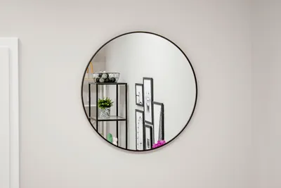 Produktbild von Spiegel 80x80cm rund wandmontiert mit Metallrahmen schwarz | in 3 Größen für Bad, Flur, Wohnzimmer, Esszimmer oder Schminkspiegel
