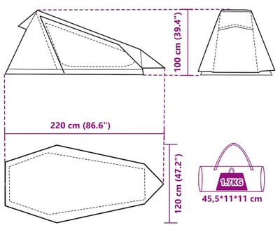 Produktbild von vidaXL Tunnelzelt 1 Person Grau und Orange Wasserdicht