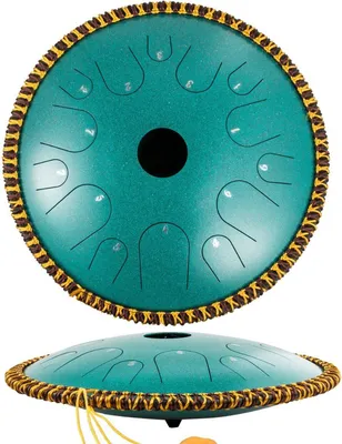 Produktbild von Stahl Tongdrum - Handpan Instrument - Percussie Schallplatte - 14 Noten - 30 cm - Grün - Met Accessoires