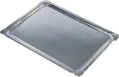 Produktbild von Servierplatten, Pappe, PET-beschichtet eckig 34 cm x 45,5 cm silber