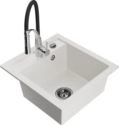 Produktbild von Mexen Vito 1-Becken-Granit-Spüle mit Mischbatterie Aster, Weiß - 6503-20-73450-07-B