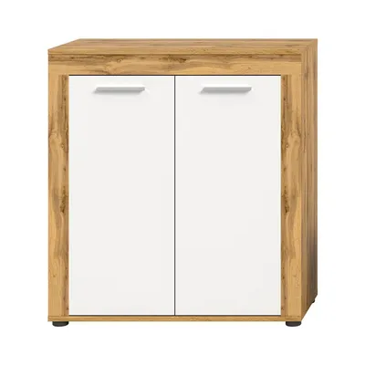 Imagen del producto de Calicosy - Aparador alto 2 puertas blanco y roble wotan L80 cm - AOSTA