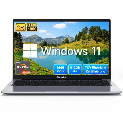 Produktbild von Blackview 15.6" FHD Acebook 6 Laptop, AMD Ryzen 3300U Notebook 4x3.5Ghz, 16GB DDR4+512GB SSD/1TB, 180° drehbar, Windows 11, Tastatur-Aufkleber